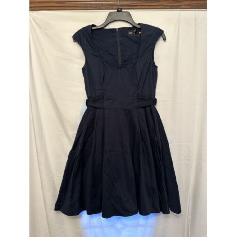 ASOS Cotton Blend Navy Blue Sleeveless V Neck Dress Cap Sleeve Zip Size 2‎